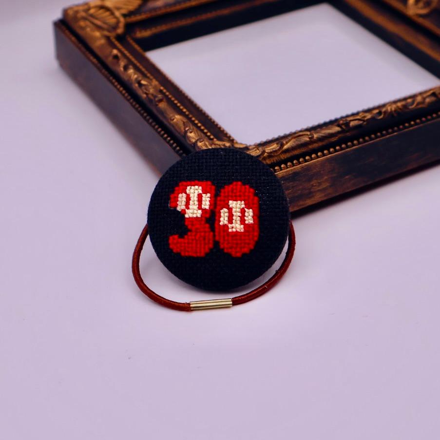 【番号オーダー可能】オリックス・バファローズ風カラー 2025年夏の陣 くるみボタンのヘアゴム クロスステッチ | 2枚目